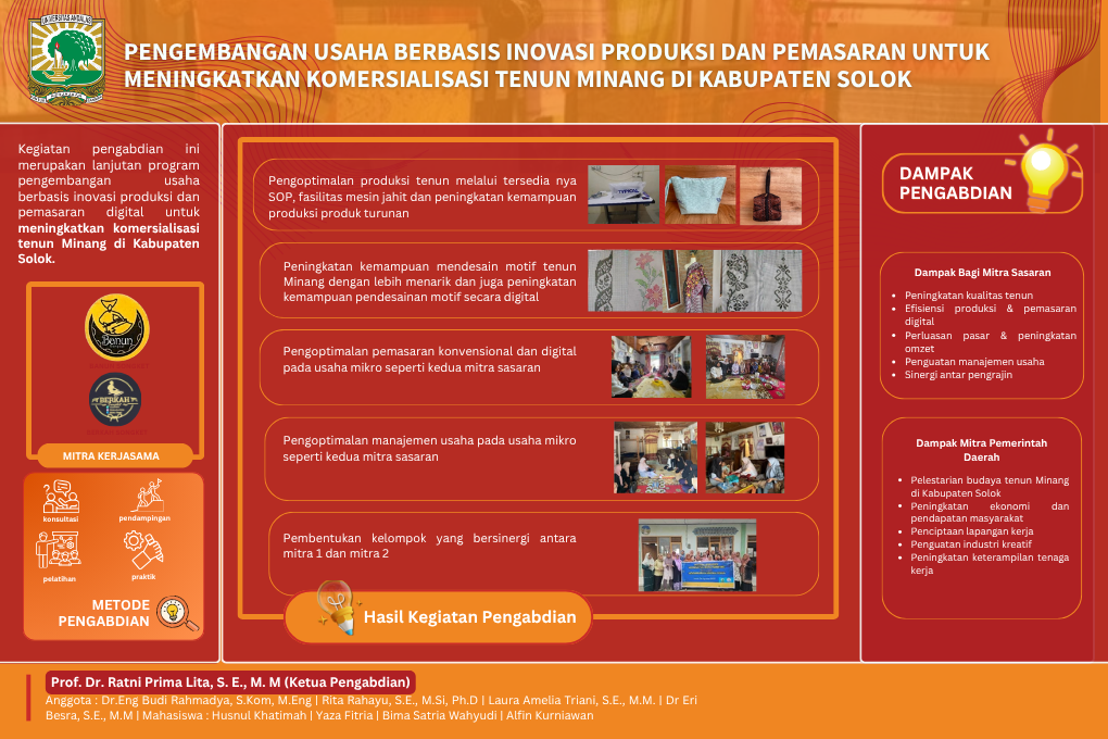 PENGEMBANGAN USAHA BERBASIS INOVASI PRODUKSI DAN PEMASARAN UNTUK MENINGKATKAN KOMERSIALISASI TENUN MINANG DI KABUPATEN SOLOK